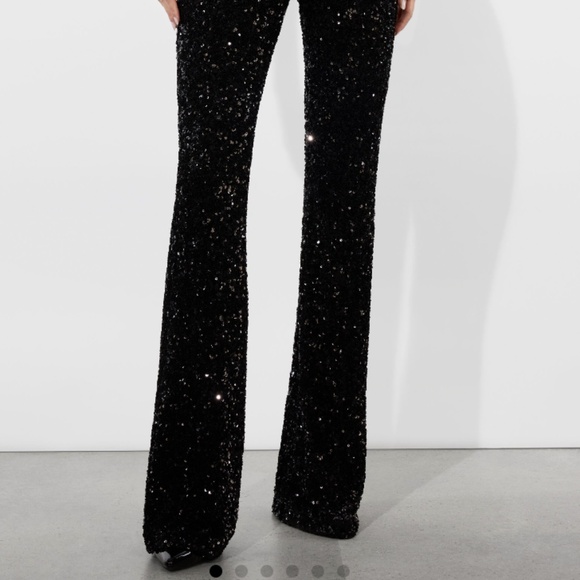 Alice + Olivia Black RMP Sequin Pant Evening Cocktail Party Bootcut NWT Sz 12 - Picture 2 of 8